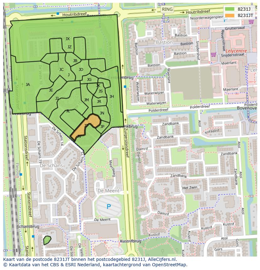 Afbeelding van het postcodegebied 8231 JT op de kaart.