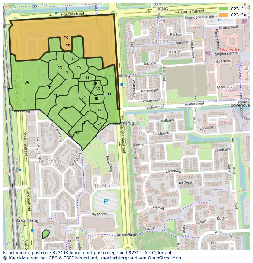 Afbeelding van het postcodegebied 8231 JX op de kaart.