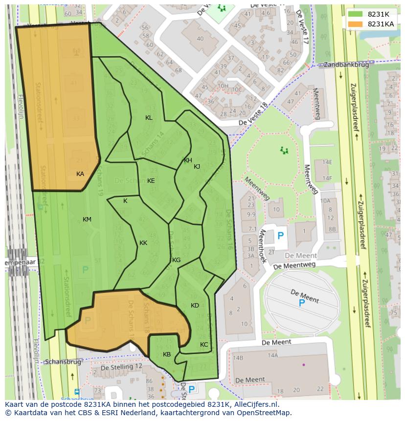 Afbeelding van het postcodegebied 8231 KA op de kaart.