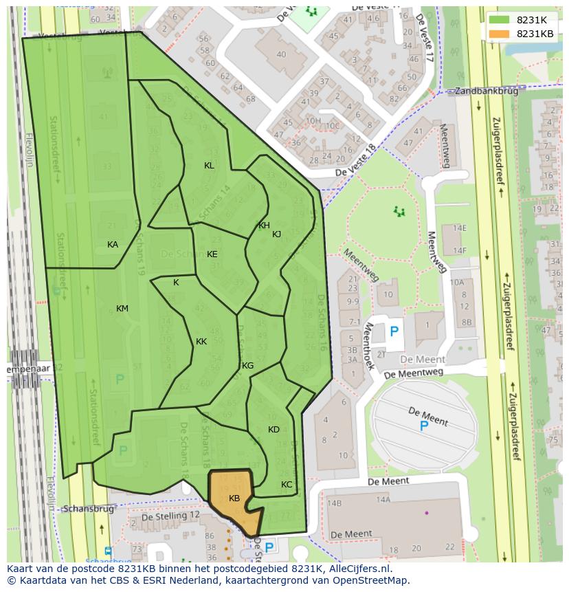 Afbeelding van het postcodegebied 8231 KB op de kaart.