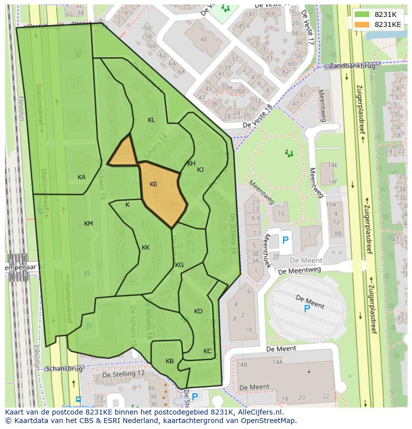 Afbeelding van het postcodegebied 8231 KE op de kaart.