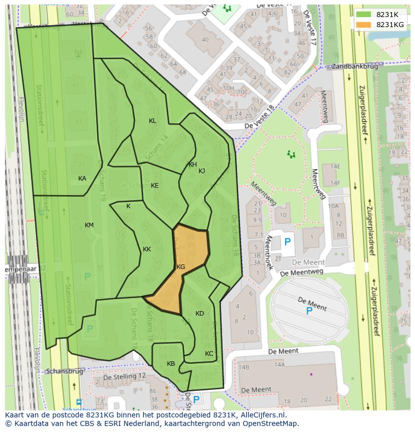 Afbeelding van het postcodegebied 8231 KG op de kaart.