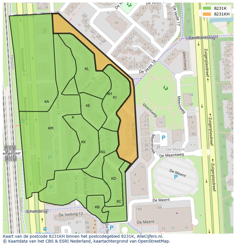 Afbeelding van het postcodegebied 8231 KH op de kaart.