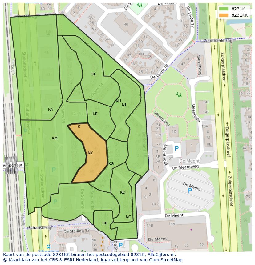 Afbeelding van het postcodegebied 8231 KK op de kaart.