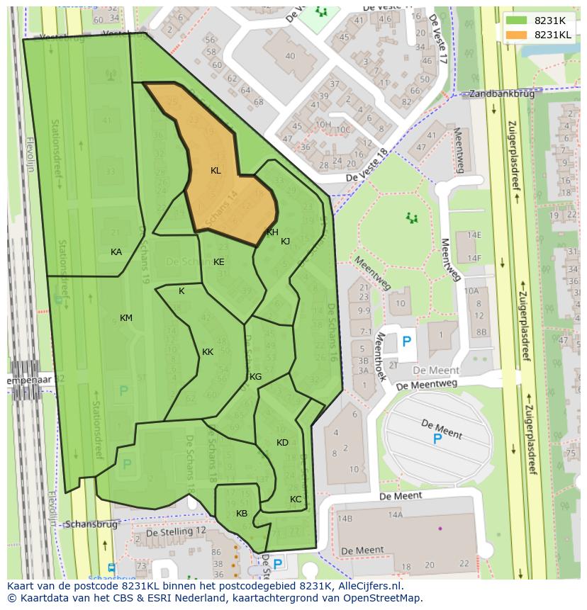 Afbeelding van het postcodegebied 8231 KL op de kaart.