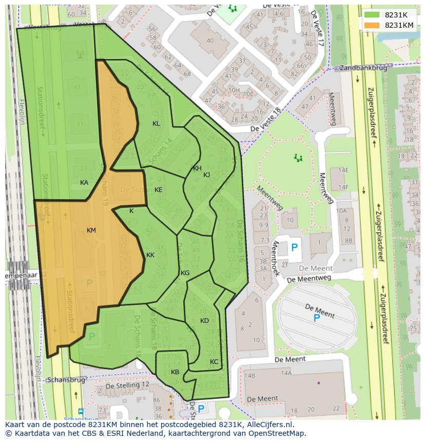 Afbeelding van het postcodegebied 8231 KM op de kaart.