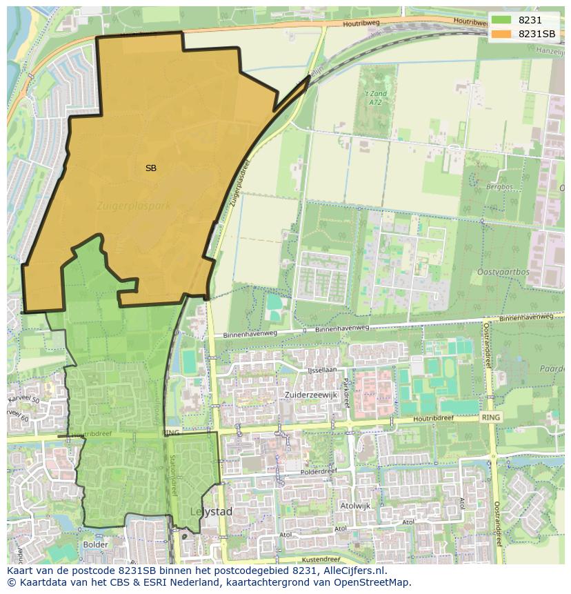 Afbeelding van het postcodegebied 8231 SB op de kaart.