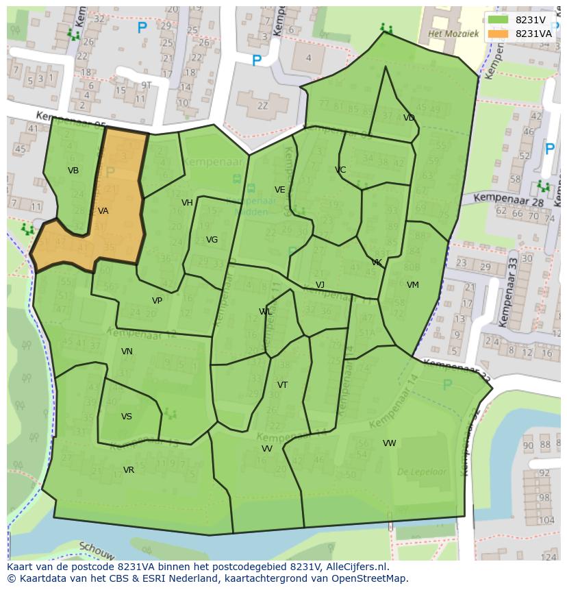 Afbeelding van het postcodegebied 8231 VA op de kaart.