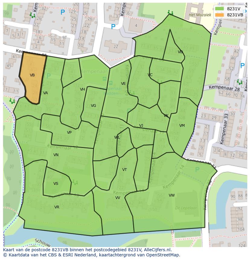 Afbeelding van het postcodegebied 8231 VB op de kaart.