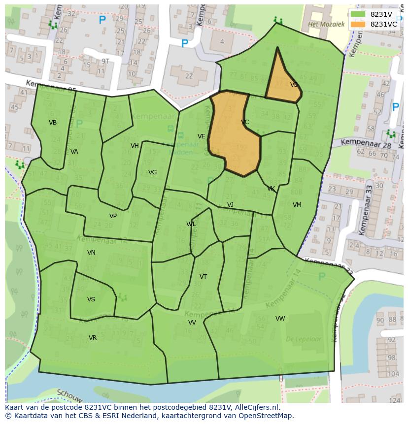 Afbeelding van het postcodegebied 8231 VC op de kaart.