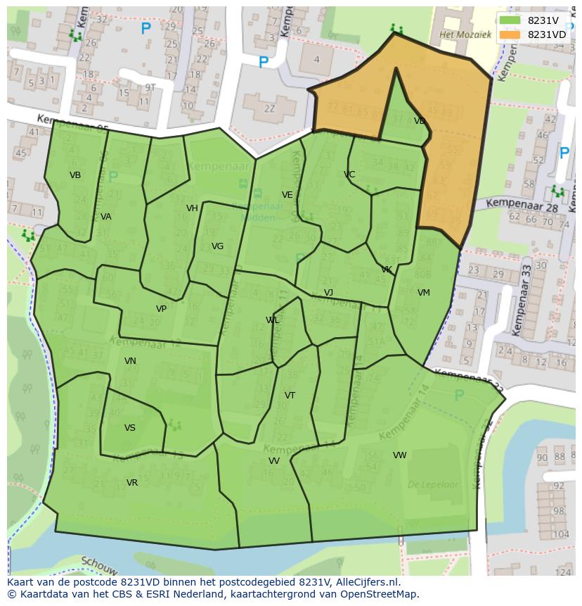 Afbeelding van het postcodegebied 8231 VD op de kaart.