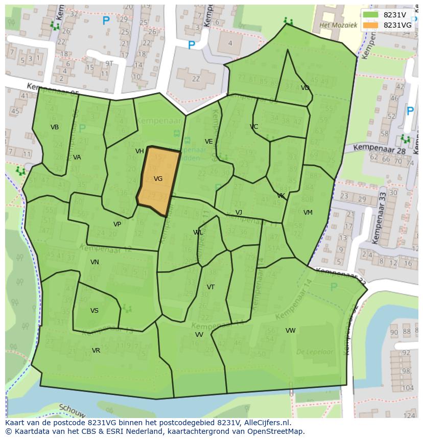 Afbeelding van het postcodegebied 8231 VG op de kaart.