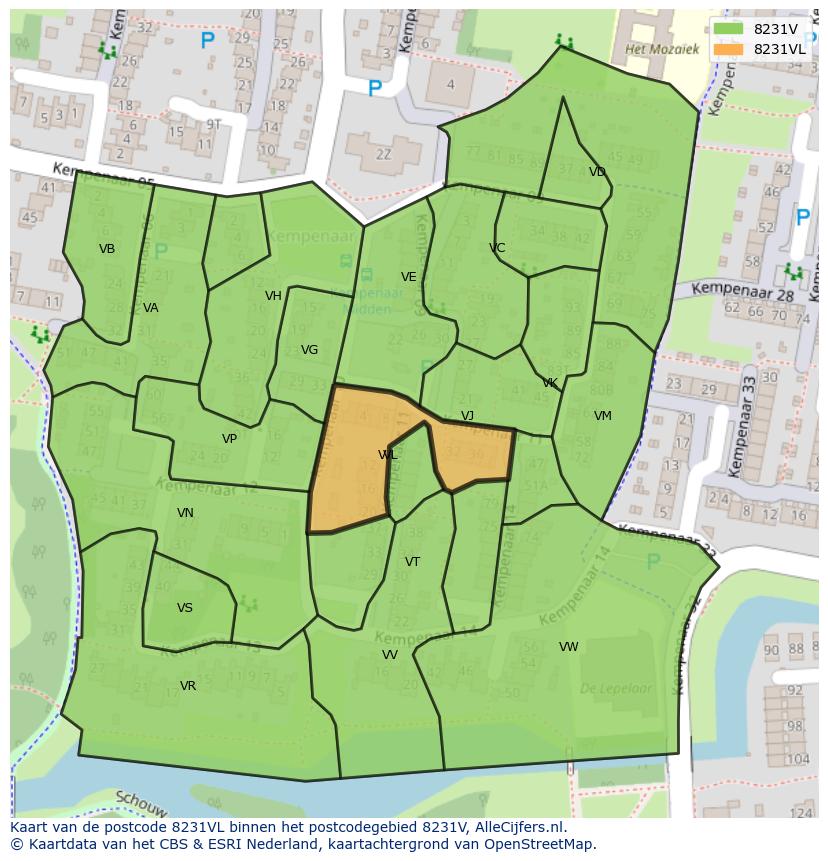 Afbeelding van het postcodegebied 8231 VL op de kaart.