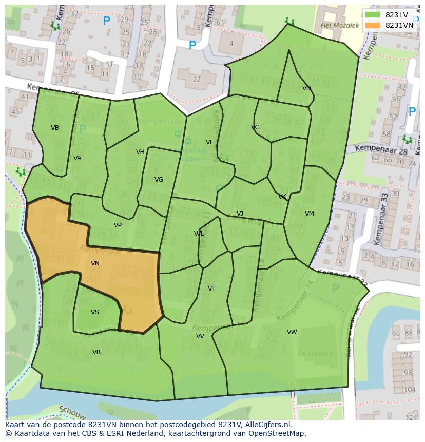 Afbeelding van het postcodegebied 8231 VN op de kaart.