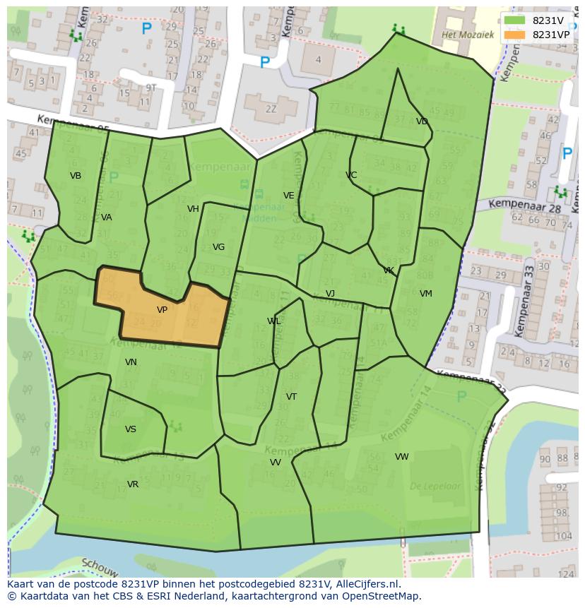 Afbeelding van het postcodegebied 8231 VP op de kaart.