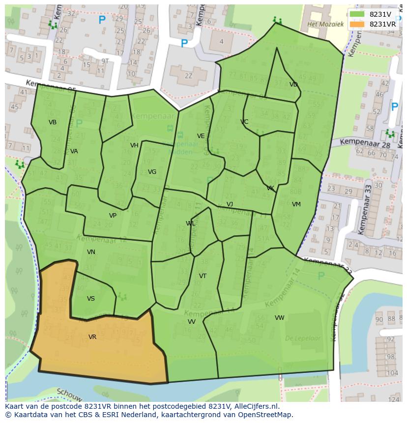 Afbeelding van het postcodegebied 8231 VR op de kaart.