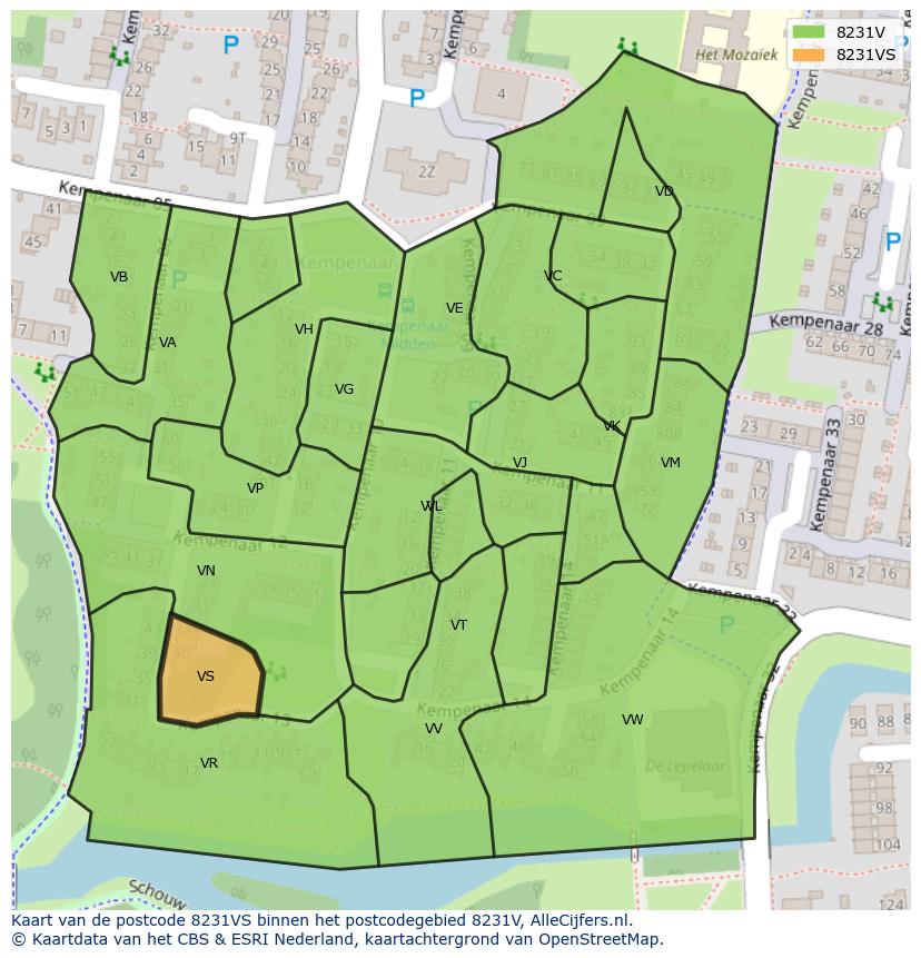 Afbeelding van het postcodegebied 8231 VS op de kaart.