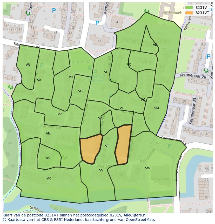 Afbeelding van het postcodegebied 8231 VT op de kaart.