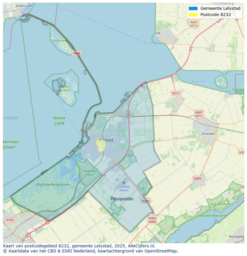 Afbeelding van het postcodegebied 8232 op de kaart.