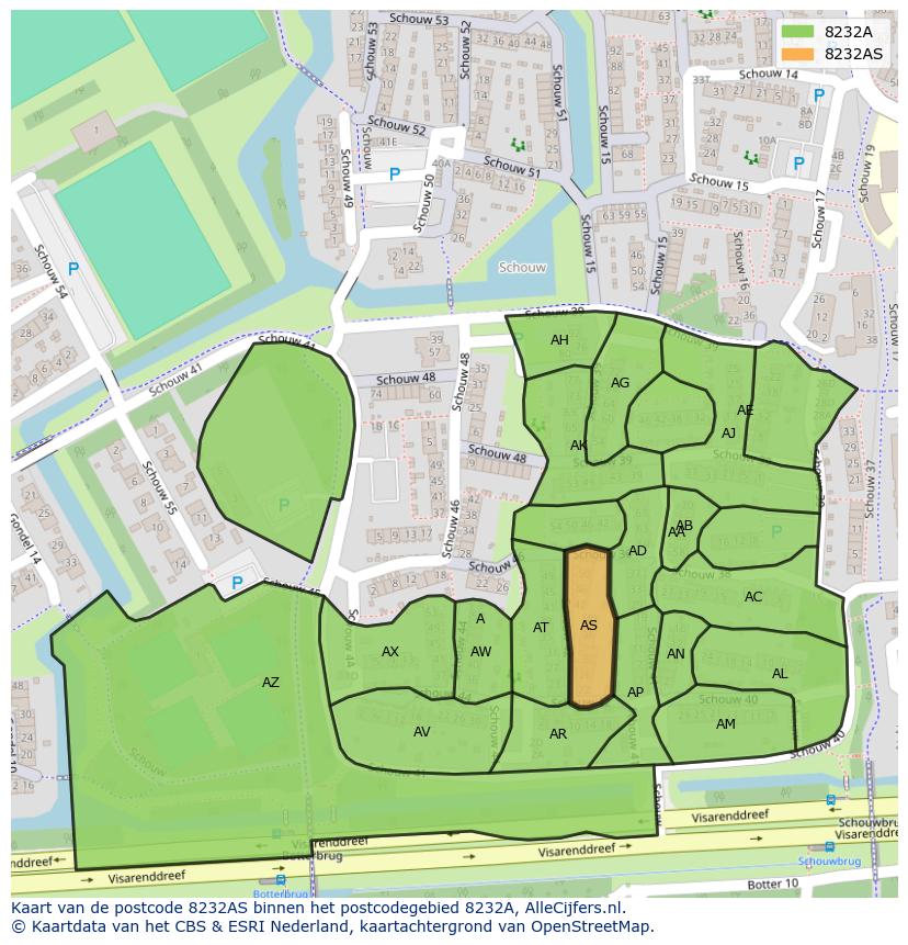 Afbeelding van het postcodegebied 8232 AS op de kaart.