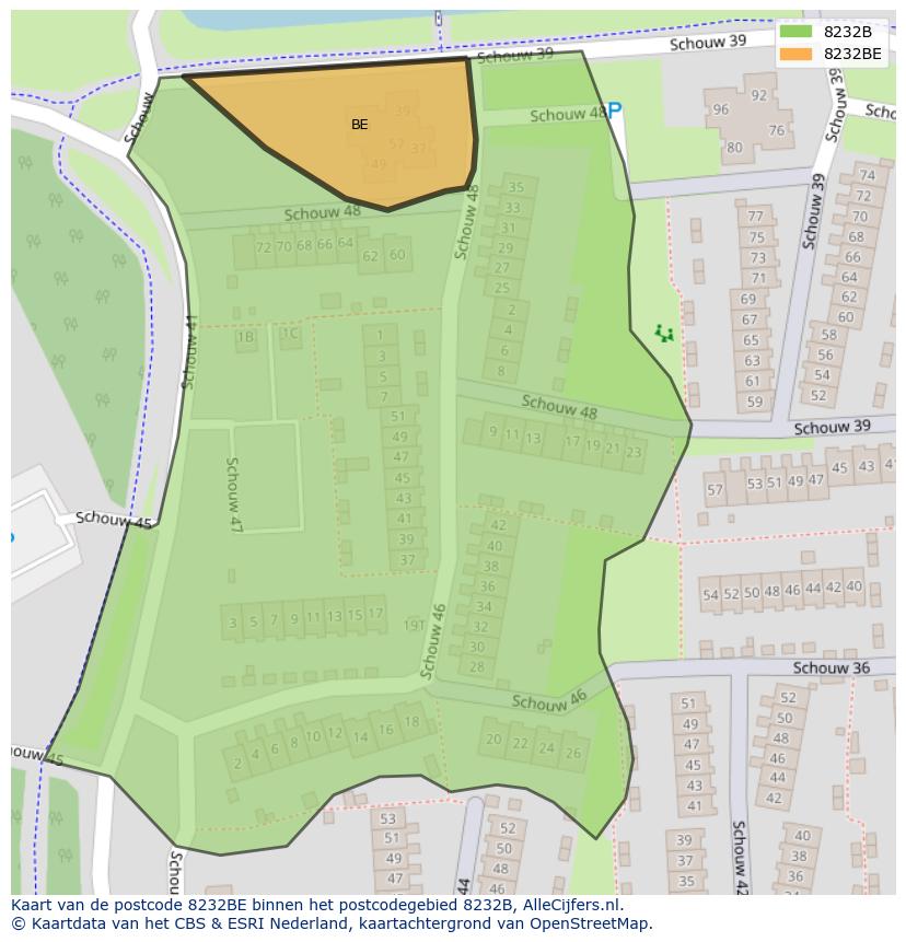 Afbeelding van het postcodegebied 8232 BE op de kaart.