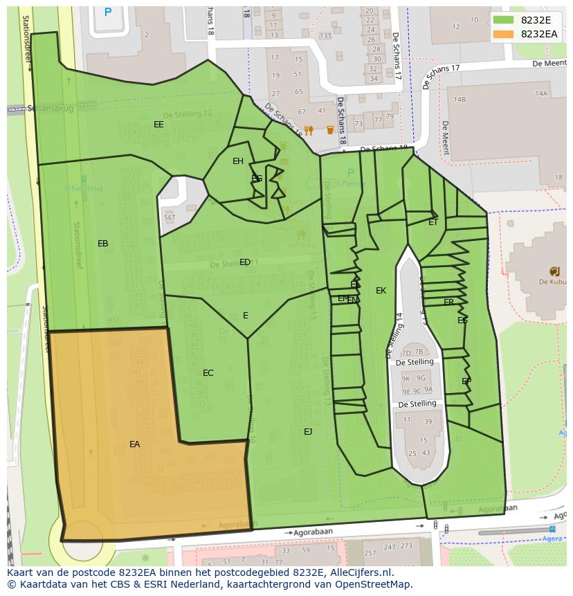 Afbeelding van het postcodegebied 8232 EA op de kaart.