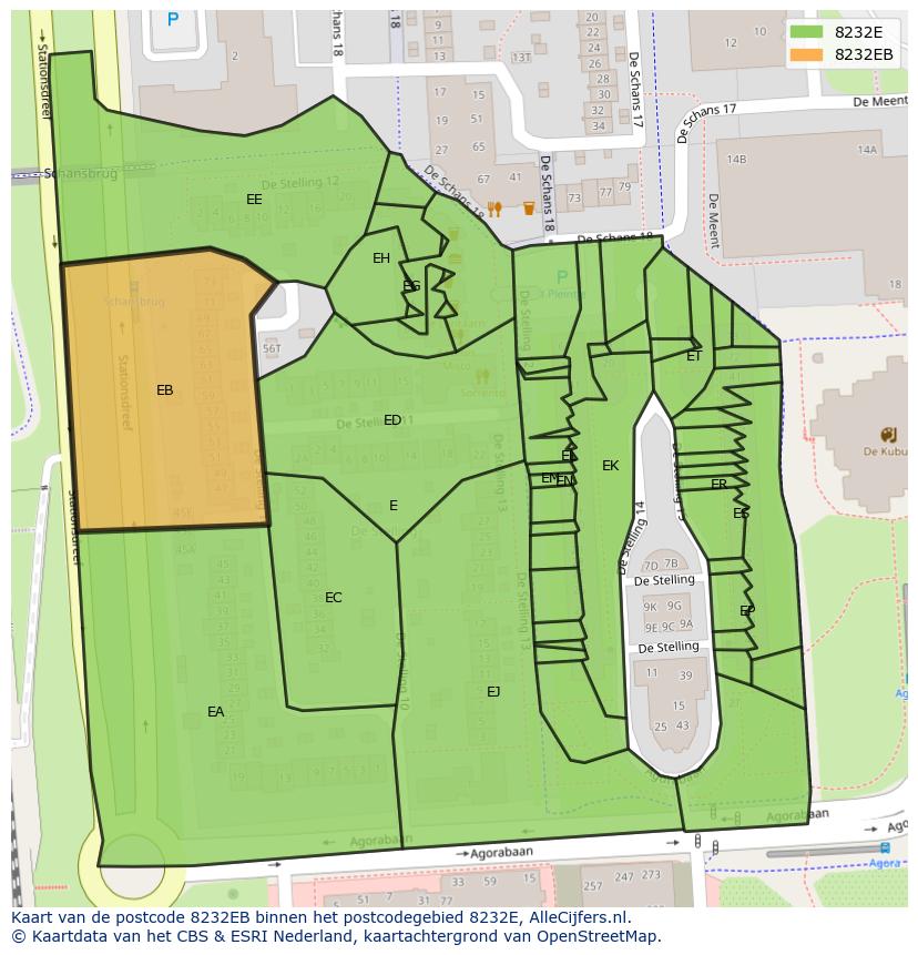 Afbeelding van het postcodegebied 8232 EB op de kaart.