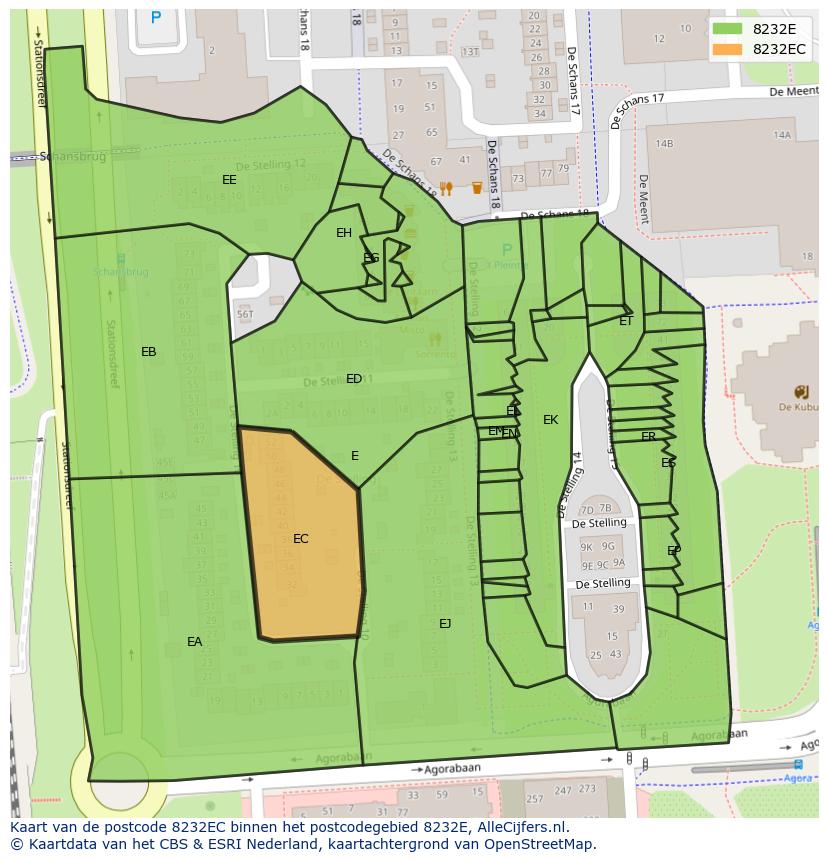Afbeelding van het postcodegebied 8232 EC op de kaart.