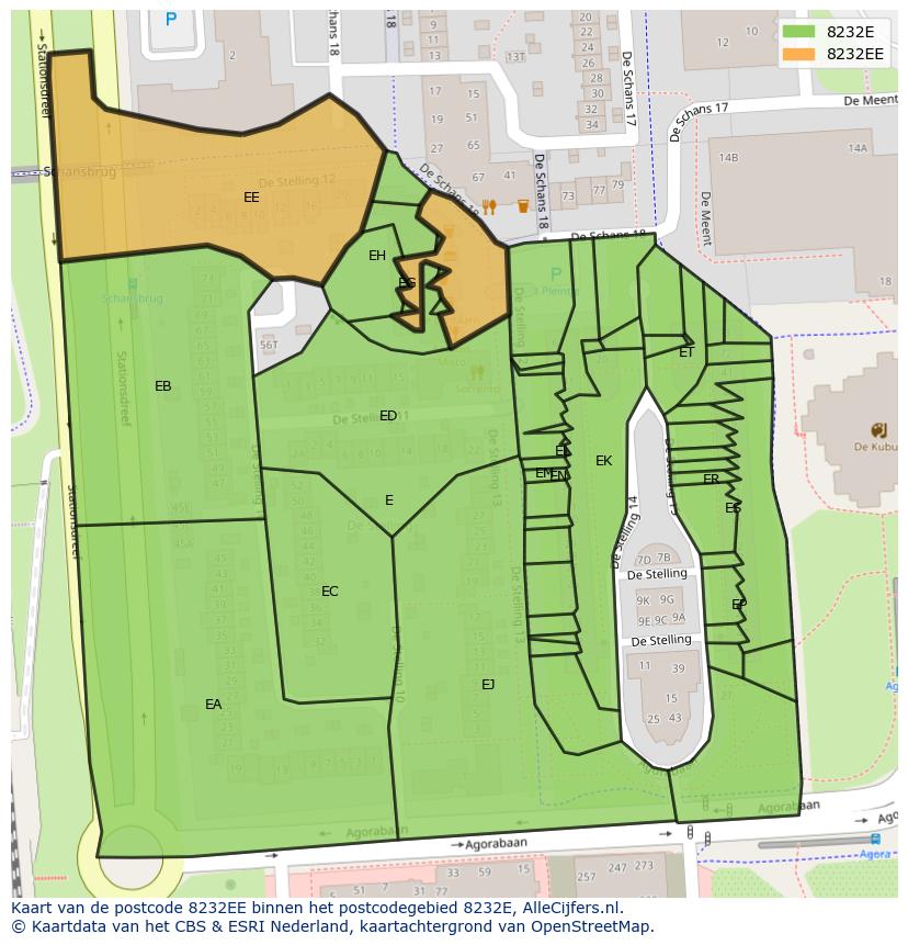 Afbeelding van het postcodegebied 8232 EE op de kaart.