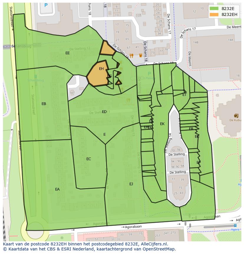 Afbeelding van het postcodegebied 8232 EH op de kaart.