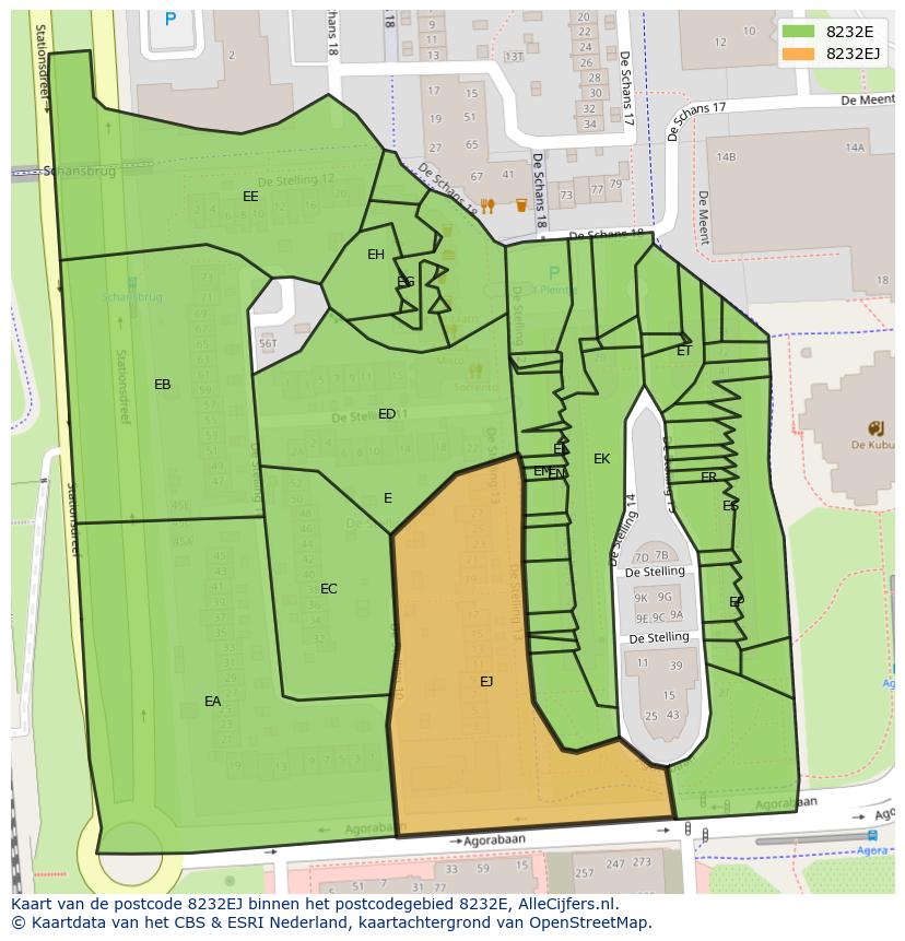 Afbeelding van het postcodegebied 8232 EJ op de kaart.