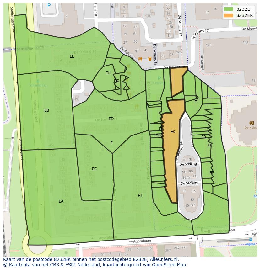 Afbeelding van het postcodegebied 8232 EK op de kaart.