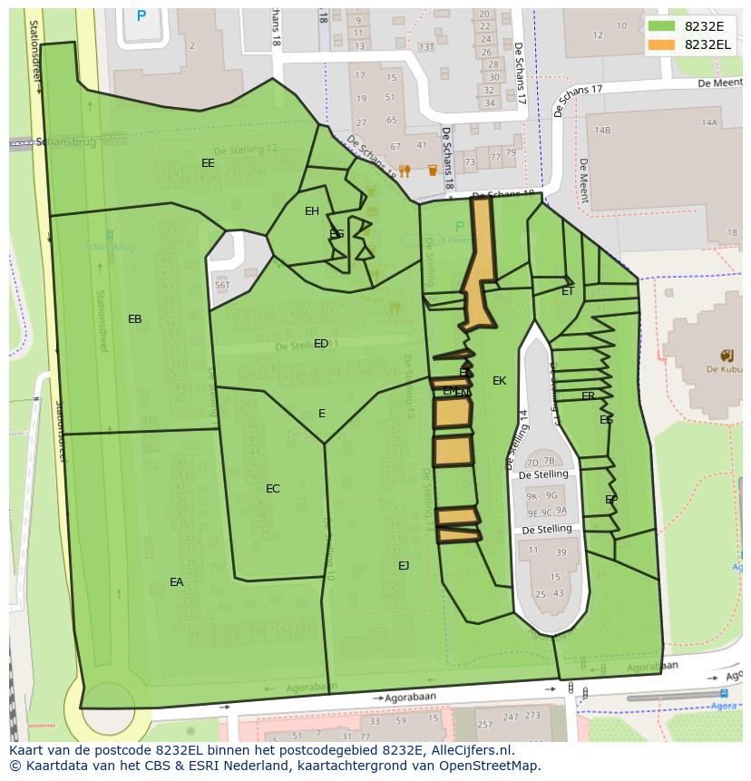 Afbeelding van het postcodegebied 8232 EL op de kaart.