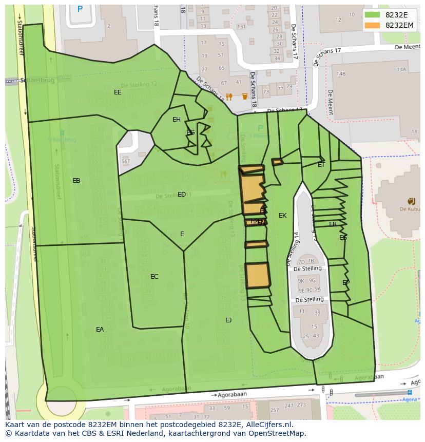 Afbeelding van het postcodegebied 8232 EM op de kaart.