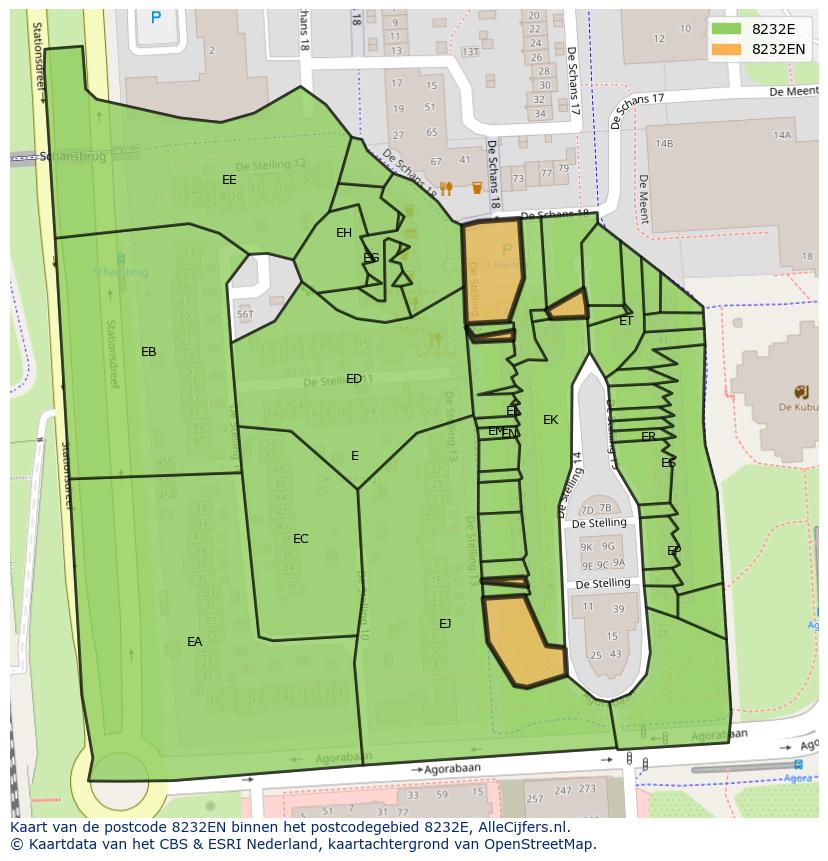 Afbeelding van het postcodegebied 8232 EN op de kaart.