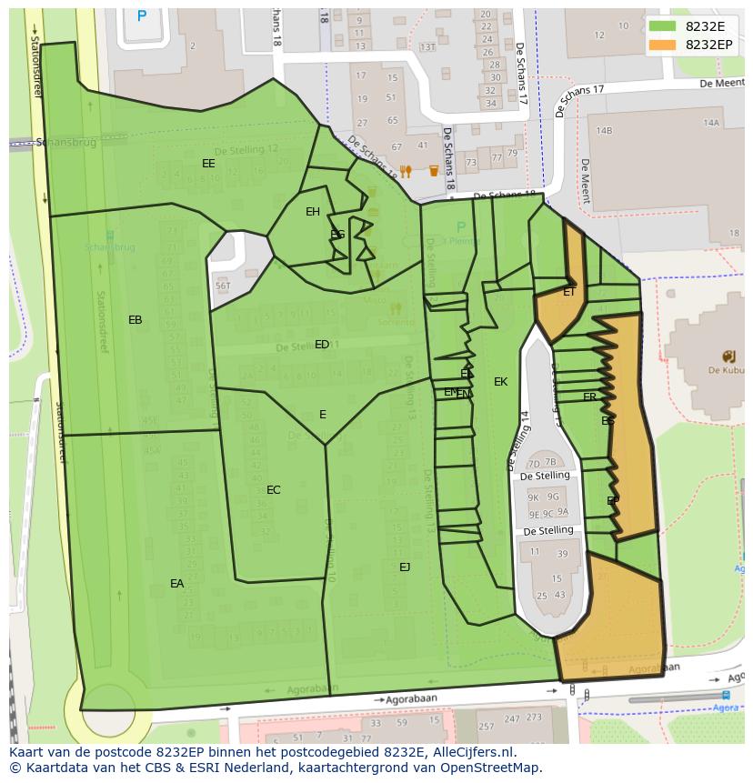 Afbeelding van het postcodegebied 8232 EP op de kaart.