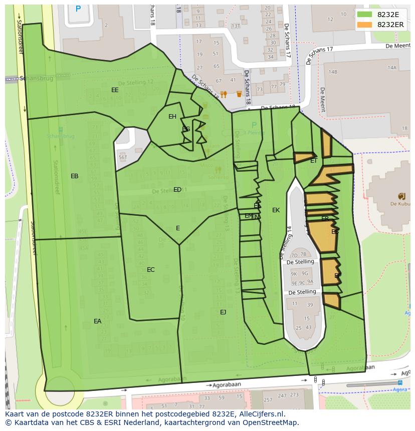 Afbeelding van het postcodegebied 8232 ER op de kaart.