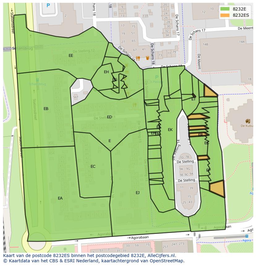 Afbeelding van het postcodegebied 8232 ES op de kaart.