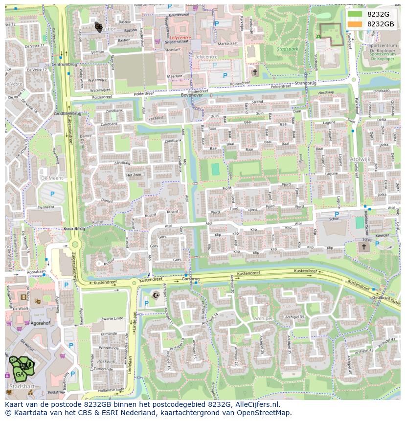 Afbeelding van het postcodegebied 8232 GB op de kaart.