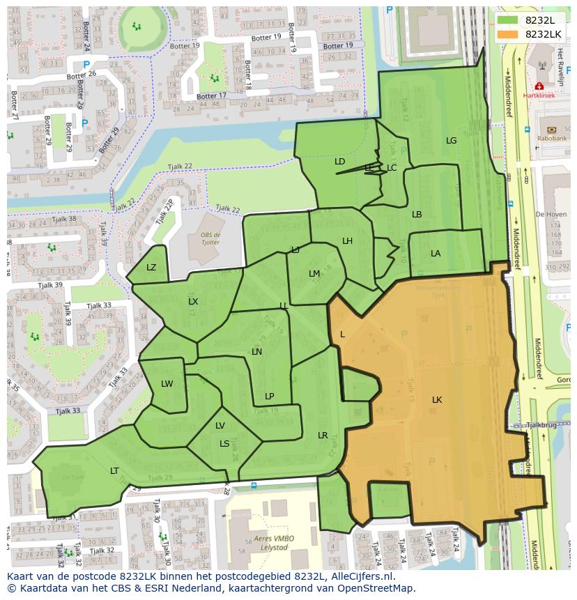 Afbeelding van het postcodegebied 8232 LK op de kaart.