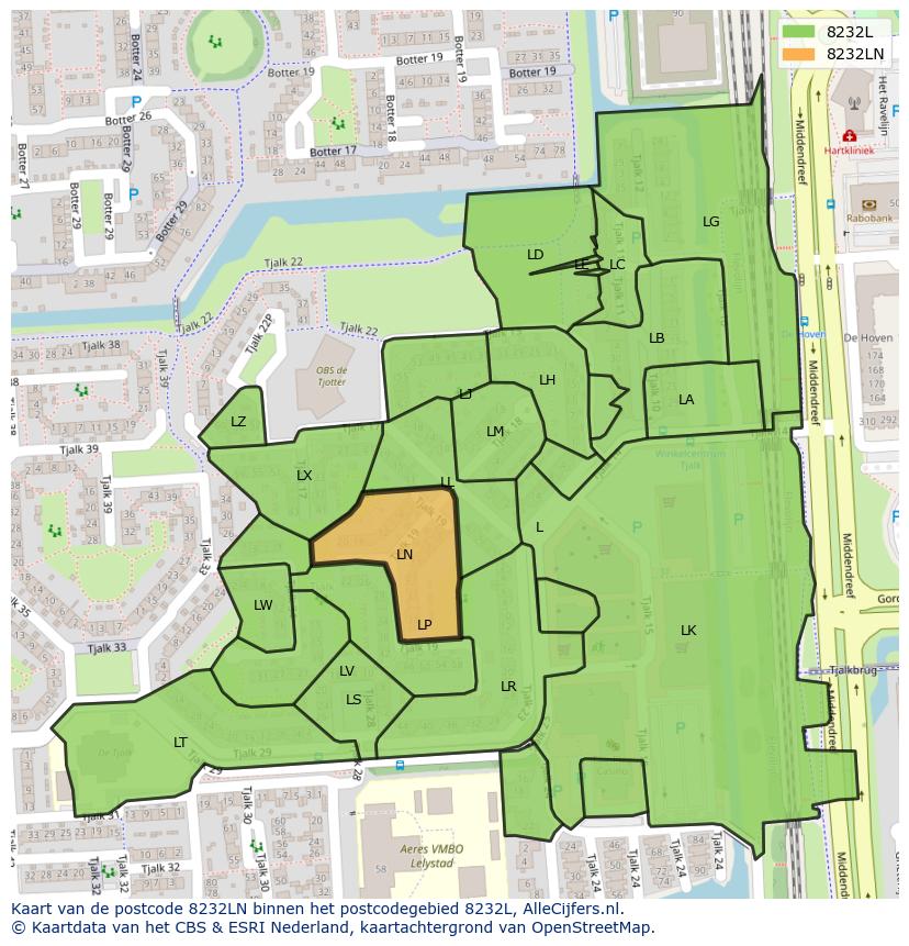 Afbeelding van het postcodegebied 8232 LN op de kaart.