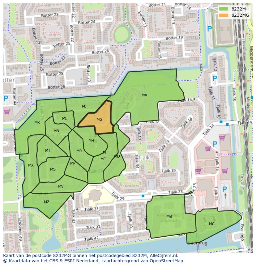 Afbeelding van het postcodegebied 8232 MG op de kaart.