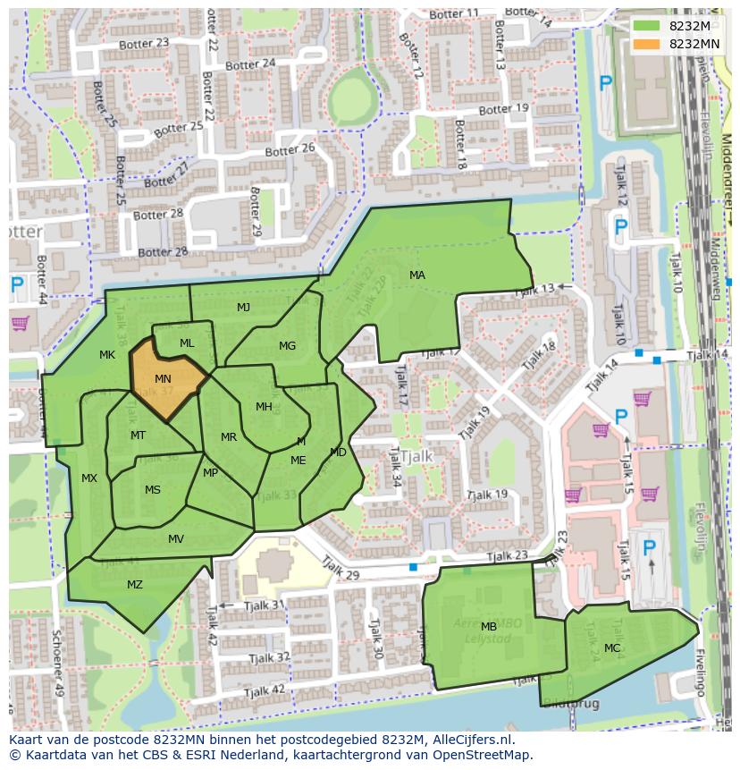 Afbeelding van het postcodegebied 8232 MN op de kaart.