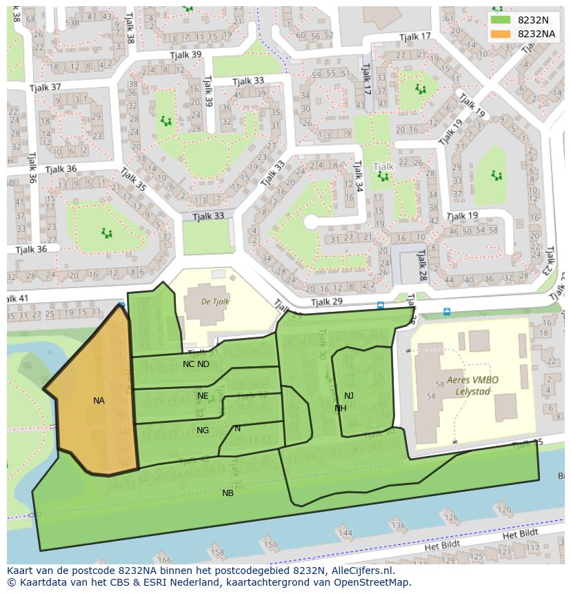Afbeelding van het postcodegebied 8232 NA op de kaart.