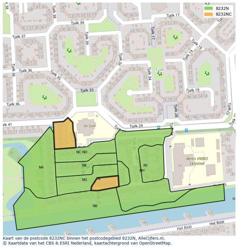 Afbeelding van het postcodegebied 8232 NC op de kaart.