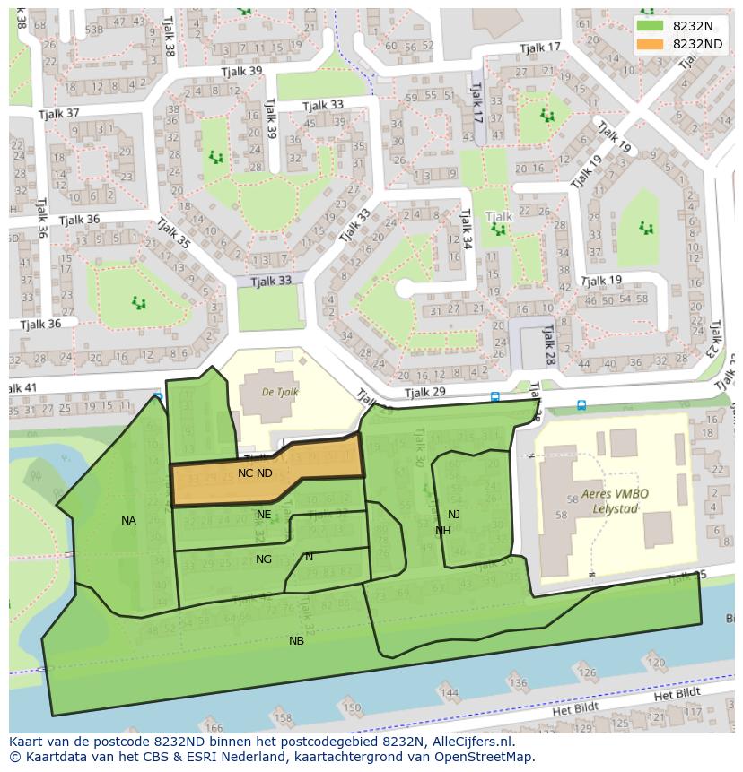 Afbeelding van het postcodegebied 8232 ND op de kaart.
