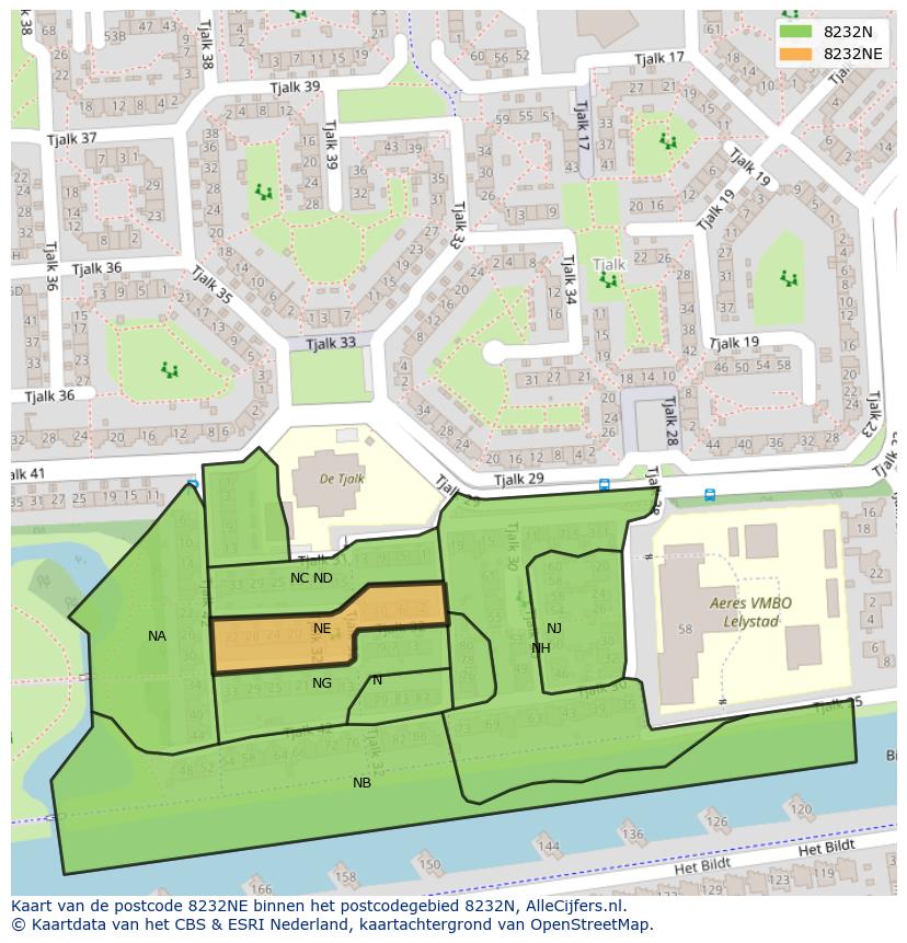 Afbeelding van het postcodegebied 8232 NE op de kaart.