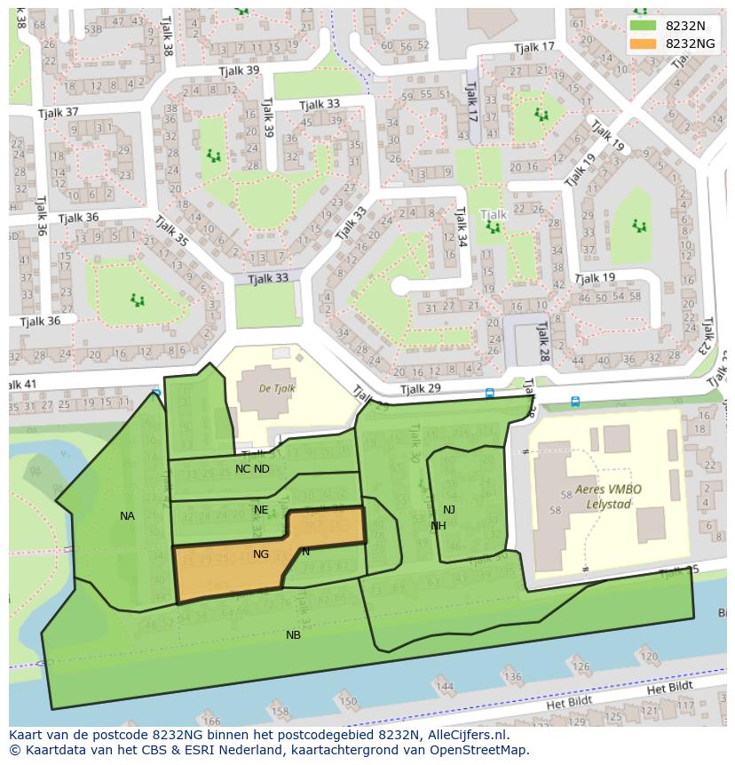 Afbeelding van het postcodegebied 8232 NG op de kaart.