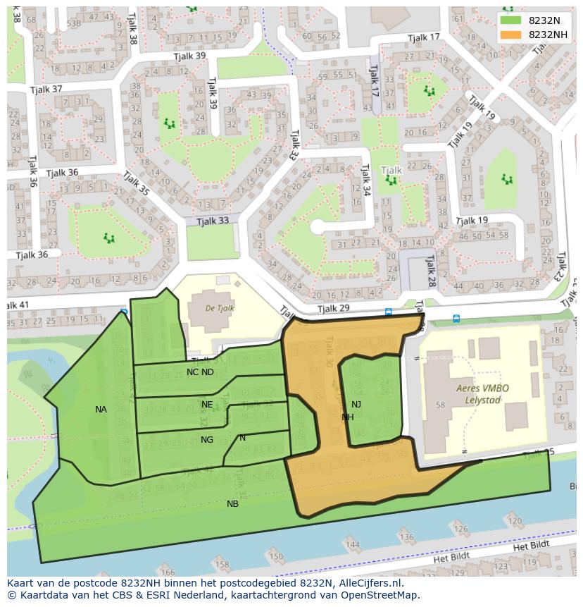 Afbeelding van het postcodegebied 8232 NH op de kaart.