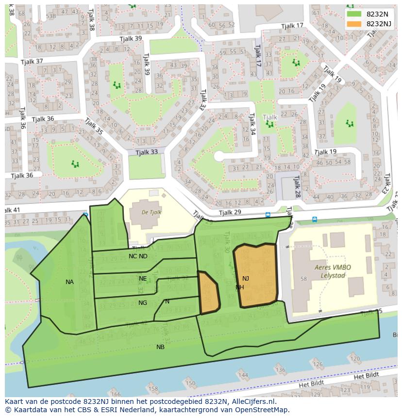 Afbeelding van het postcodegebied 8232 NJ op de kaart.